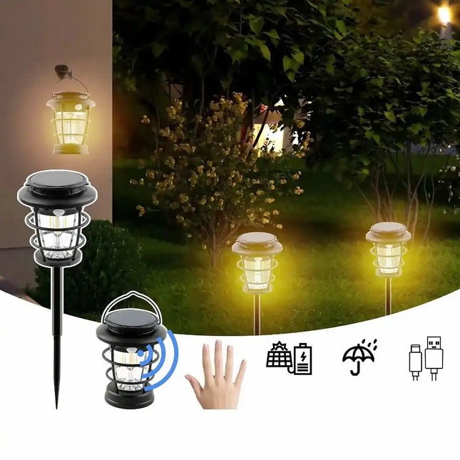 Solar camping lantern 3-in-1 outdoor light for garden and home.