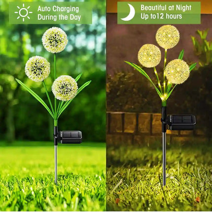 Solar dandelion garden light with colorful RGB illumination.