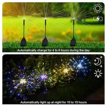Solar fireworks light with an automatic night sensor.
