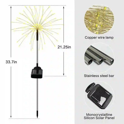 Weather-resistant ABS solar fireworks light for outdoor use.