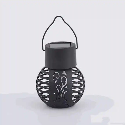 Warm light solar flame lantern with realistic flickering LED effect.