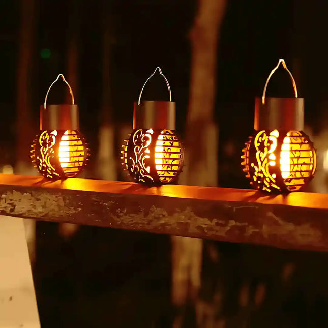 Solar flicker flame lantern light with realistic LED flame effect.