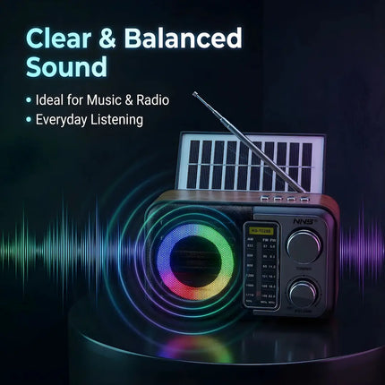 Solar FM Radio with Bluetooth Speaker used for camping, trekking and outdoor activities.
