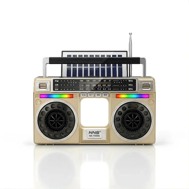 Portable solar FM radio for outdoor use.