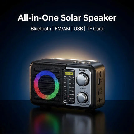all-in-one solar FM radio with Bluetooth Speaker.