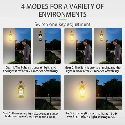 Solar garden lantern with hanging, wall and spike mounting options.