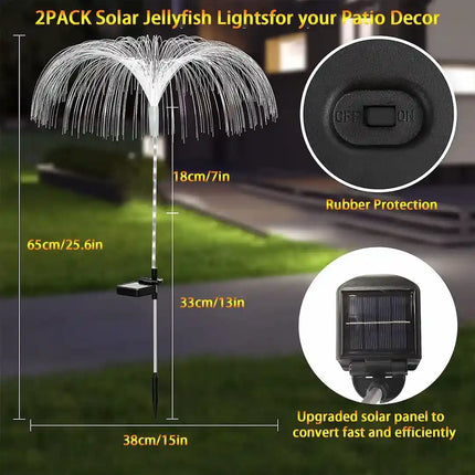 Solar garden light with colorful fiber optic glow for decorative lighting.