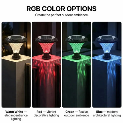 90W solar gate pillar light with RGB lighting