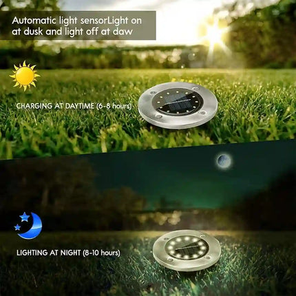 Warm white solar ground light with LED for outdoor landscape lighting.