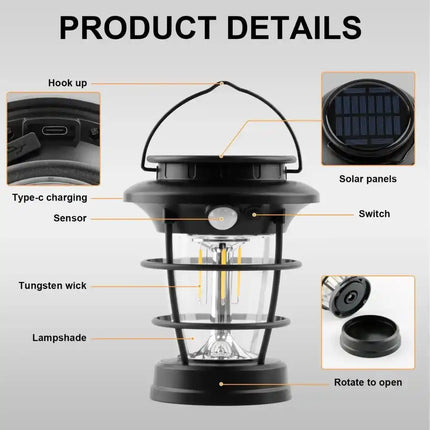 Solar hanging lantern for garden, patio and balcony lighting.