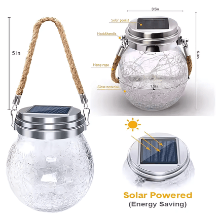 Solar Hanging Wishing Bottle Large Light – Elegant Crackle Glass LED Lantern for Outdoor Decor – Buy Garden Light Online at FUTURKART
