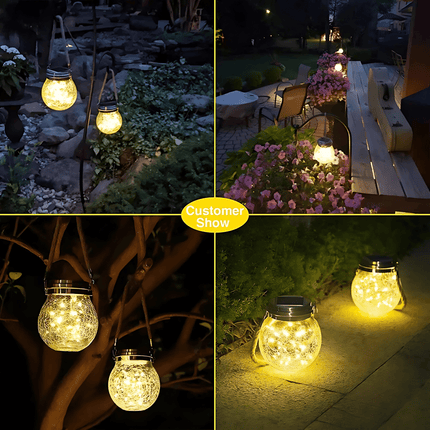 Solar Hanging Wishing Bottle Large Light – Elegant Crackle Glass LED Lantern for Outdoor Decor – Buy Garden Light Online at FUTURKART