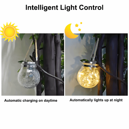 Solar Hanging Wishing Bottle Large Light – Elegant Crackle Glass LED Lantern for Outdoor Decor – Buy Garden Light Online at FUTURKART