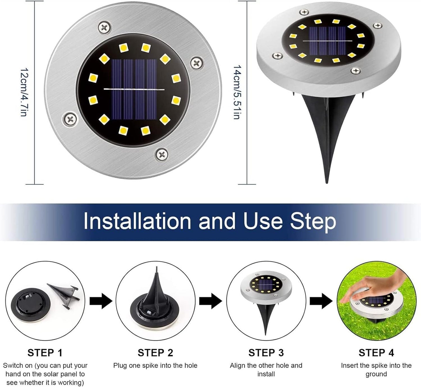 Solar In - Ground Disk Light – 12 - LED Outdoor Pathway Light, Warm White(Pack of 4) – Buy Garden Light Online at FUTURKART