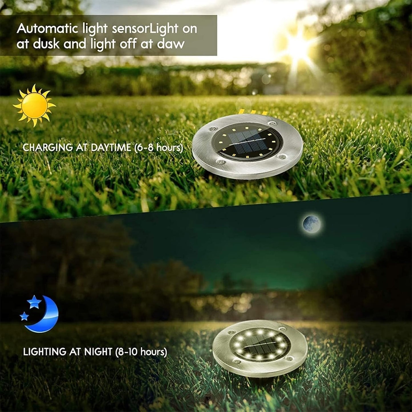 Solar In - Ground Disk Light – 12 - LED Outdoor Pathway Light, Warm White(Pack of 4) – Buy Garden Light Online at FUTURKART