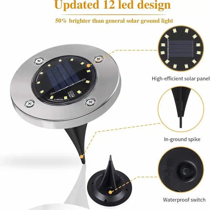 Solar in-ground landscape lighting for gardens pathways and patios.