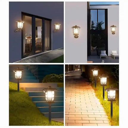 Solar induction wall light for outdoor home and garden illumination.