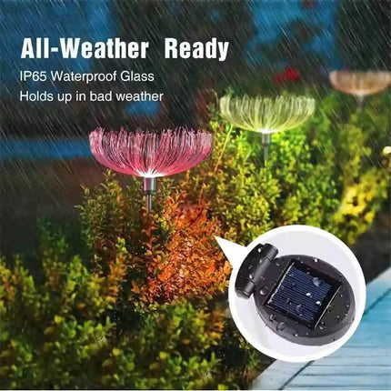 Solar-powered jellyfish garden light with colorful RGB lighting for pathways.