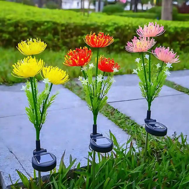 Solar LED flower garden lights for outdoor decoration.