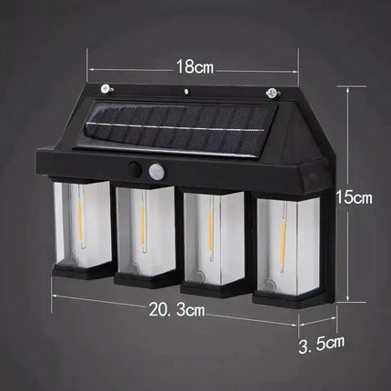 Solar motion sensor wall lamp with automatic night lighting.