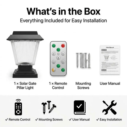 Energy-efficient solar gate light for outdoor residential lighting.