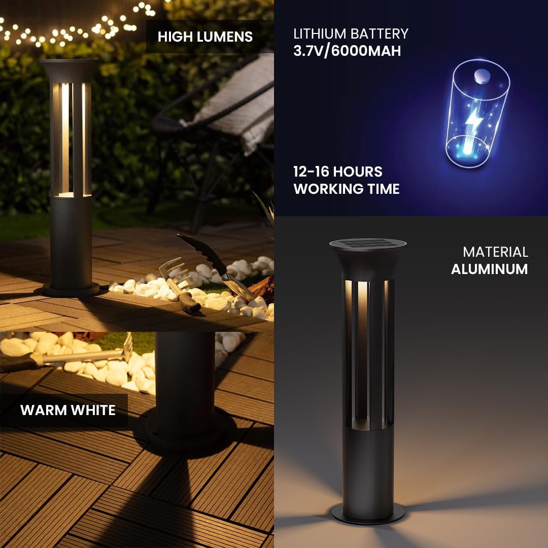 Solar - Powered Round Bollard Lawn Light - Warm White LED | Outdoor Waterproof Garden Lamp with Remote – Buy Garden Light Online at FUTURKART