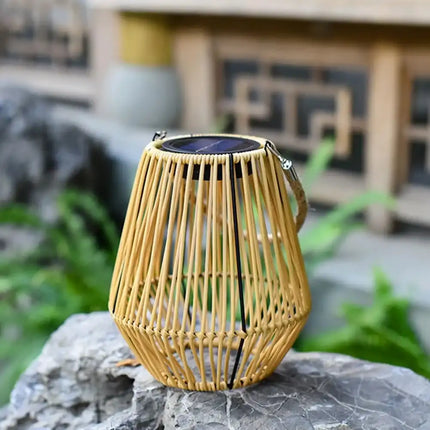 Solar rattan bamboo lamp outdoor hanging lantern for garden.