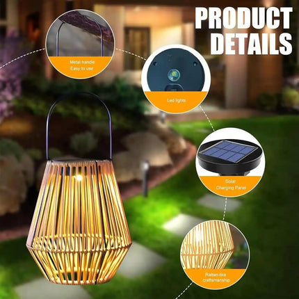 Solar rattan lamp for patio table outdoor decoration.