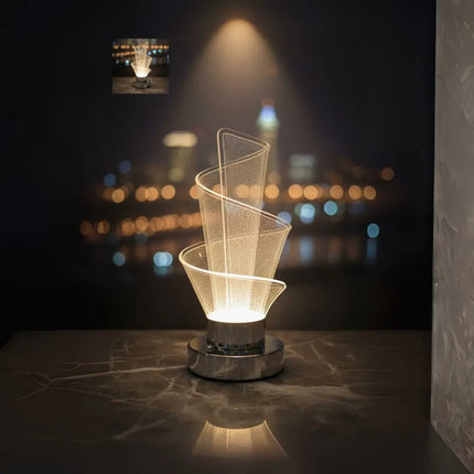 Spiral LED table lamp with warm white ambient lighting