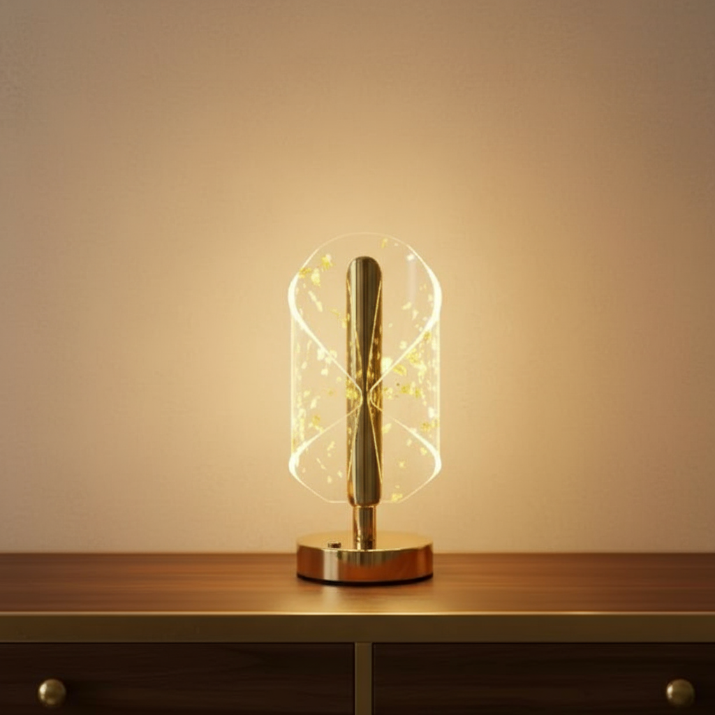 Futurkart Rechargeable Acrylic LED Table Lamp (Gold Base, Clear Shade, Touch Switch, 3-Color, USB Charging, 400mAh)