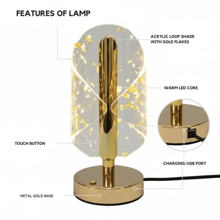 Futurkart Rechargeable Acrylic LED Table Lamp (Gold Base, Clear Shade, Touch Switch, 3-Color, USB Charging, 400mAh) FUTURKART