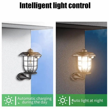 Waterproof solar induction lawn and wall light for outdoor garden lighting.
