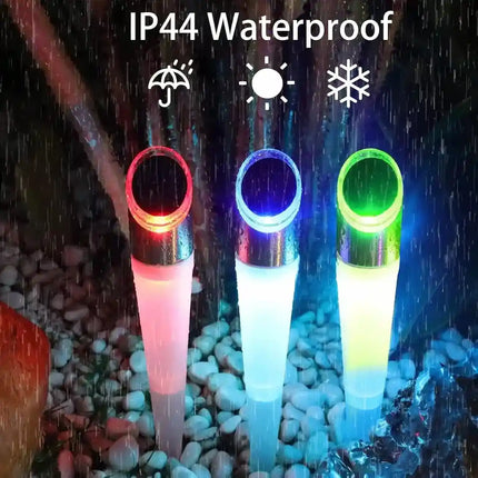 Weatherproof RGB solar disk light with durable ABS body.